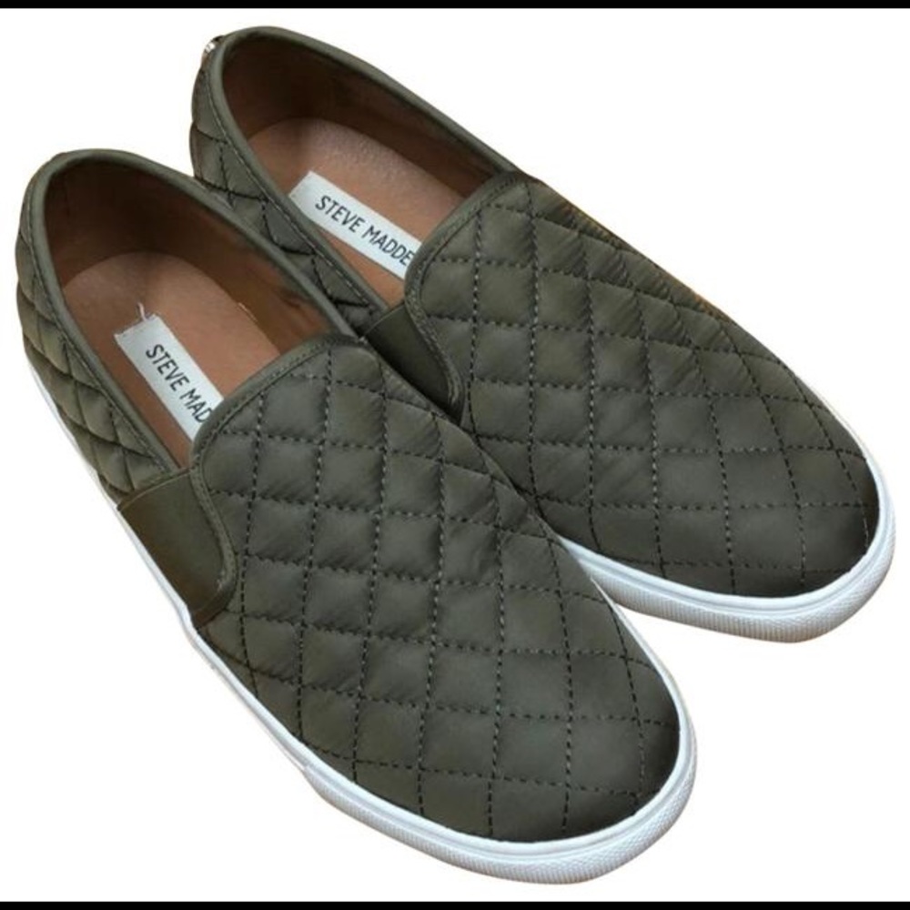 Steve Madden Endell Quilted Olive Slip On Sneakers